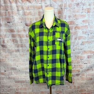 Seahawks Vibrant Green and Dark Blue Plaid Shirt